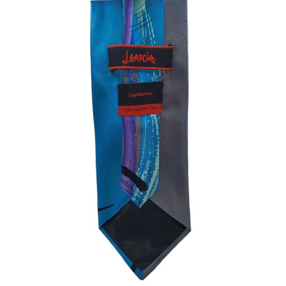 Jerry Garcia Abstract Pattern Blue 100% Silk Necktie - Picture 2 of 2